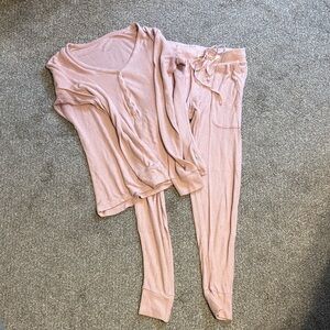 Posh Peanut Blush Pink Waffle Knit Pajama Set